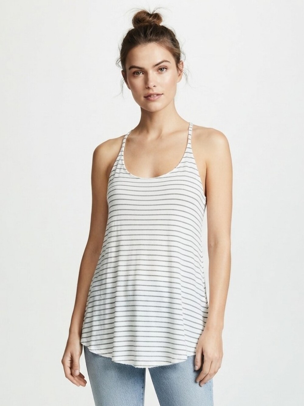 Lauren Moshi Striped Racerback Tunic Tank Top - Black and White Sz Large